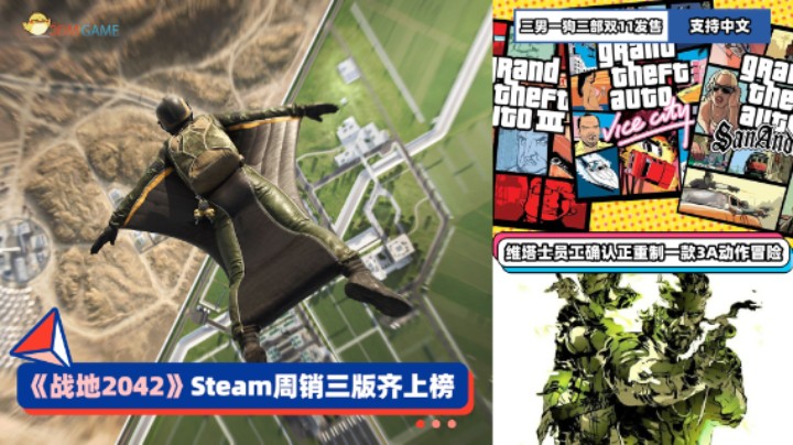 3DM速报：《战地2042》Steam周销三版齐上榜 爆GTA三部曲双11发售
