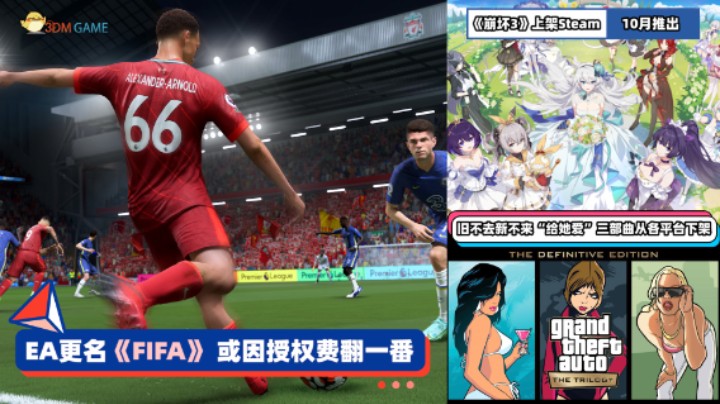 3DM速报：《FIFA》更名或因授权费翻番 《崩坏3》上架Steam
