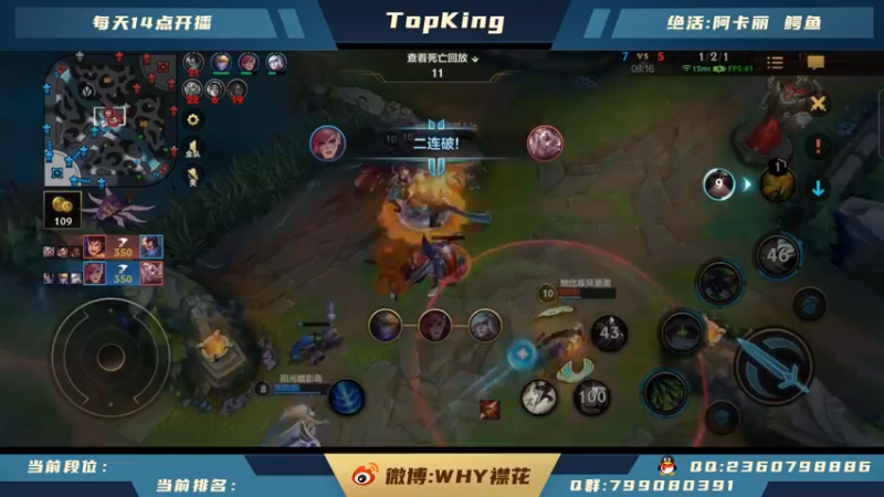【2021-10-16 19点场】襟花啊：王者阿卡丽鳄鱼上单专场