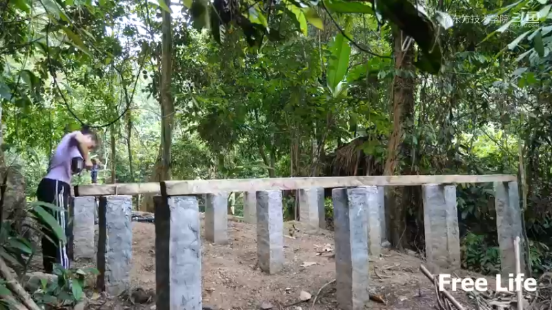 小姐姐隐居W37房子地基下4#妹子独自深入荒野隐居，建设世外桃源第一季