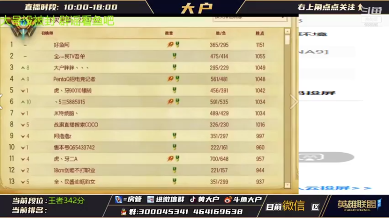 【2021-10-20 19点场】大户呀：已全国第1！辅助之神 无敌专场