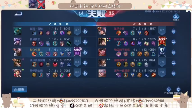 【2021-10-31 19点场】O泡果奶1111：冲国服兰陵王 9675094