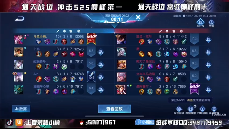 【2021-11-04 21点场】小楠ouo：【小楠】巅峰冲2300