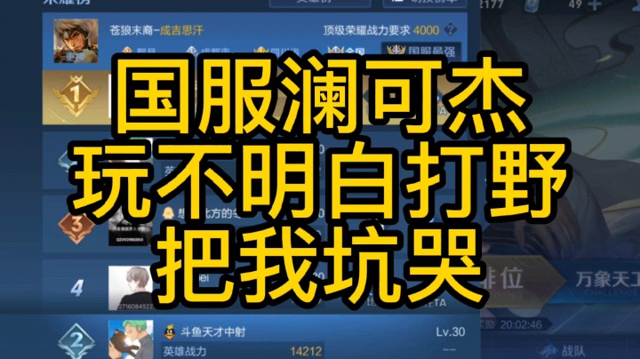 天才中射：国澜可杰玩不明白打野，不帮射手帮肉，拿龙不推塔掉点把我坑哭！