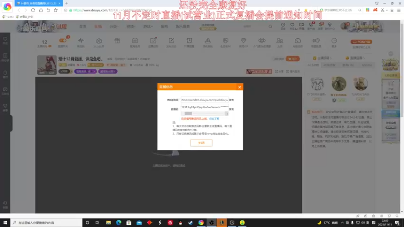【2021-11-11 22点场】叶音符：预计12月复播，详见鱼吧。