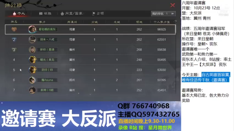 【2021-11-20 21点场】星月舞世界：自古英雄皆寂寞,唯有佳话传千秋（邀请赛）