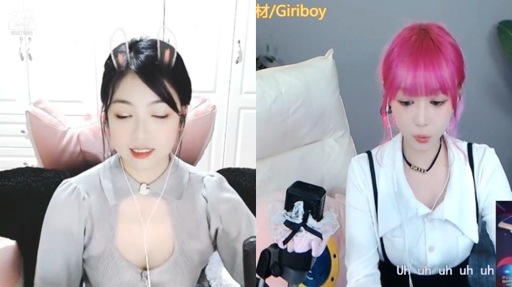 美女主播困困直播连麦，发色很可爱，对面小姐姐也好看