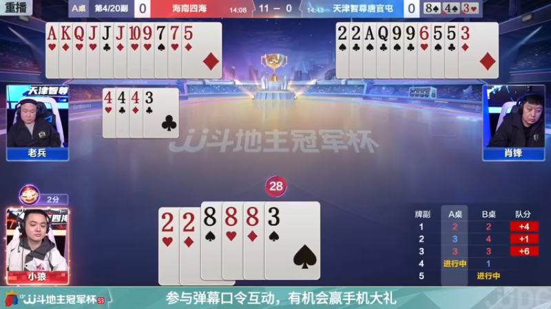 【2021-11-26 11点场】JJ斗地主官方：冠军杯总决赛海南四海4:3天津智尊唐官屯