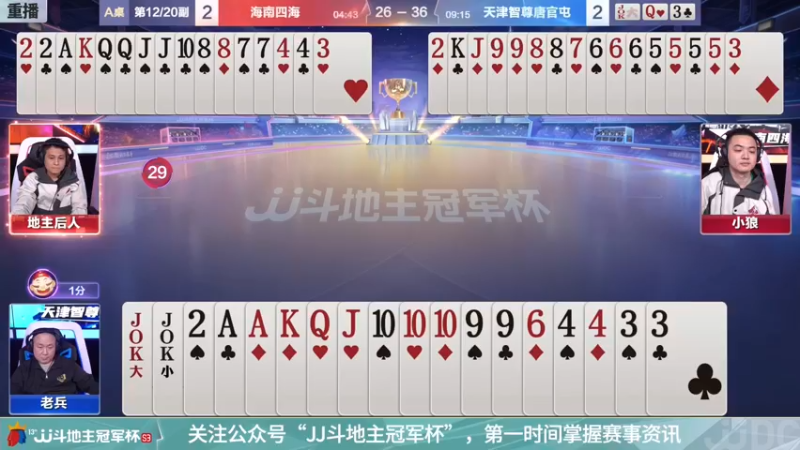 【2021-11-26 03点场】JJ斗地主官方：冠军杯总决赛海南四海4:3天津智尊唐官屯
