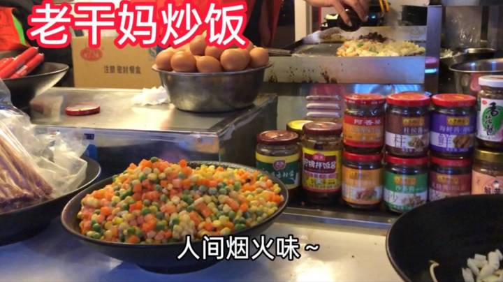【大学生vlog】大学城美食街13元一大份老干妈炒饭，人间烟火味～