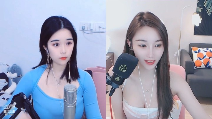 网红美女主播连麦，两个人都很漂亮