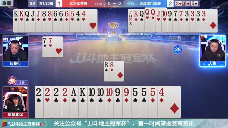 【2021-12-02 13点场】JJ斗地主官方：冠军杯总决赛B组北京紫禁城2:4津门荣耀
