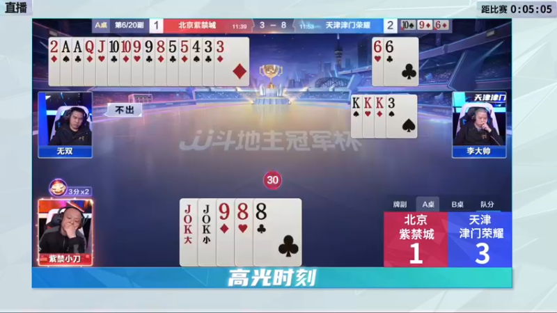 【2021-12-01 21点场】JJ斗地主官方：冠军杯总决赛B组北京紫禁城2:4津门荣耀