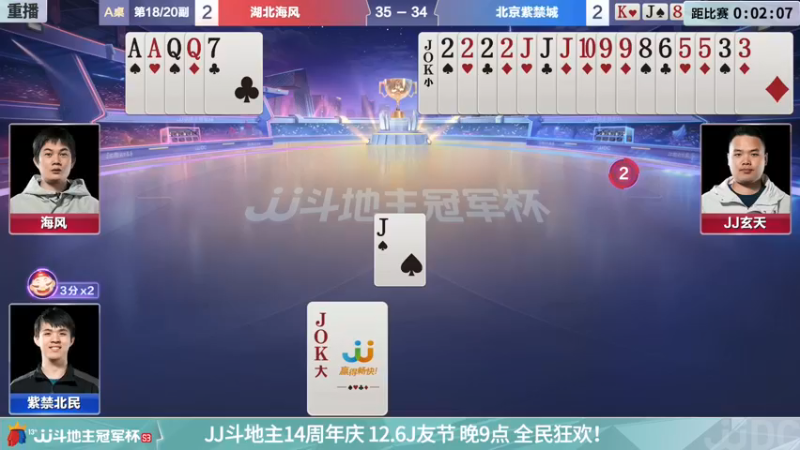 【2021-12-03 03点场】JJ斗地主官方：冠军杯总决赛B组湖北海风4:3北京紫禁城