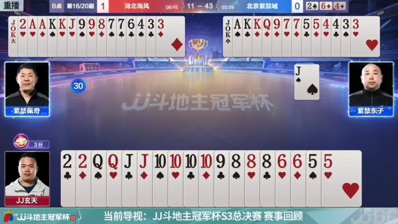 【2021-12-03 01点场】JJ斗地主官方：冠军杯总决赛B组湖北海风4:3北京紫禁城