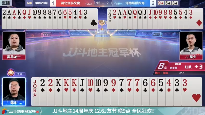 【2021-12-08 07点场】JJ斗地主官方：【重播】冠军杯总决赛C组湖北4:3河南
