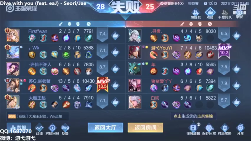 【2021-12-11 01点场】游弋：荣耀高星局单排  巅峰对决！！！