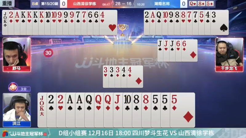 【2021-12-16 05点场】JJ斗地主官方：冠军杯总决赛D组山西3:4湖南