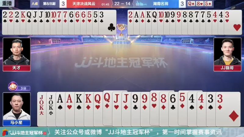 【2021-12-23 05点场】JJ斗地主官方：冠军杯总决赛八强天津4:3湖南