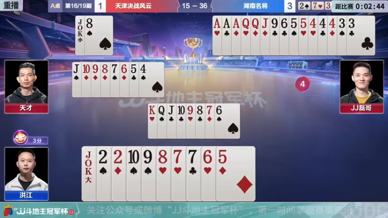 【2021-12-23 15点场】JJ斗地主官方：冠军杯总决赛八强天津4:3湖南