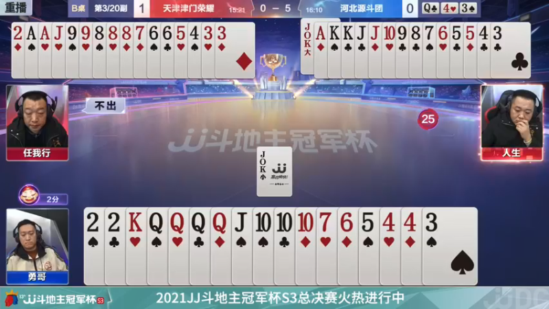 【2021-12-23 23点场】JJ斗地主官方：冠军杯总决赛八强天津4:0河北