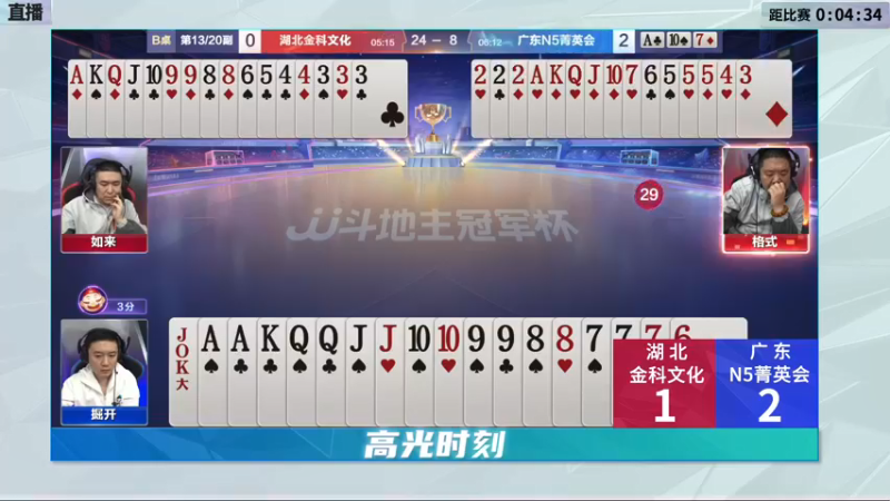 【2021-12-27 20点场】JJ斗地主官方：【直播】冠军杯总决赛八强湖北2:3广东