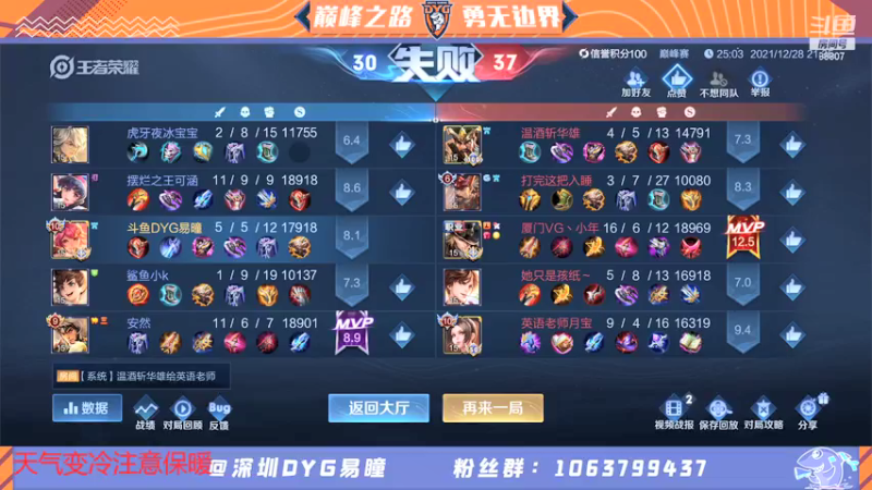【2021-12-28 22点场】DYG易瞳：巅峰赛2545冲第一