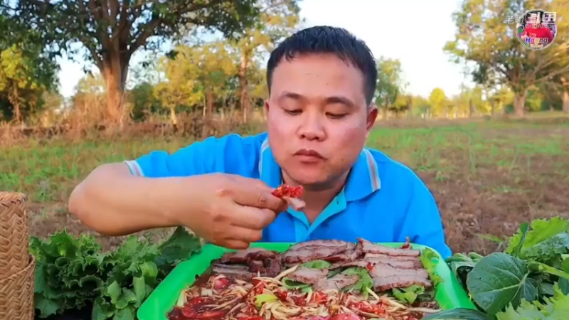 炭烤黄牛肉，香辣木瓜沙拉，新鲜脆皮蔬菜