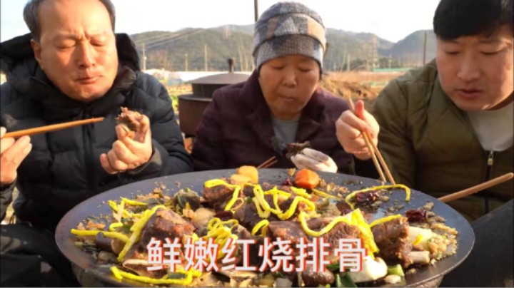 品尝美味的红烧排骨，肉质鲜嫩忍不住直接上手吃，真的超级香！