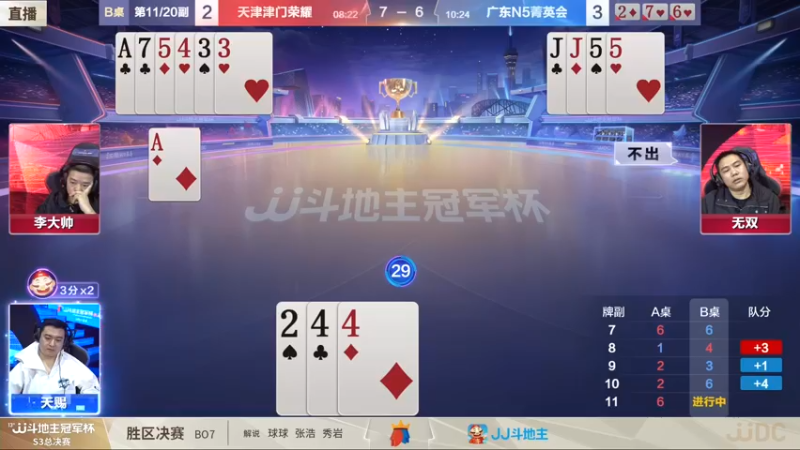 【2022-01-08 22点场】JJ斗地主官方：【直播】冠军杯总决胜区决赛天津4:3广东