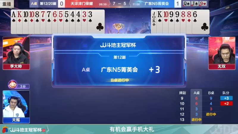 【2022-01-10 18点场】JJ斗地主官方：冠军杯总决败区决赛重庆2:4广东