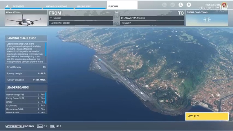 微软模拟飞行2020 降落挑战 LPMA-葡萄牙克里斯蒂亚诺·罗纳尔多机场RWY05 A320neo