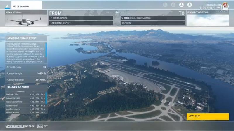 微软模拟飞行2020 降落挑战 SBGL-巴西里约热内卢国际机场RWY33 A320neo