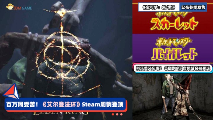 3DM速报：《艾尔登法环》Steam周销登顶 《宝可梦朱紫》冬季发售