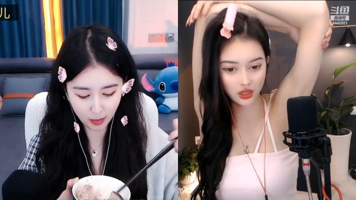 美女又又直播吃饭了，干饭人啊