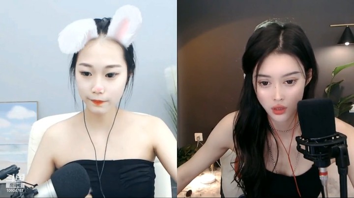 菠萝宝堡美女小姐姐直播连麦，对面小姐姐皮肤白真可爱