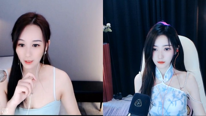 小阿七美女小姐姐直播连麦，这天空蓝衣服好漂亮啊