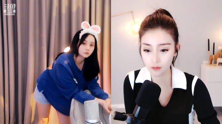 亦柔美女小姐姐直播连麦，对面蓝衣美女可爱啊