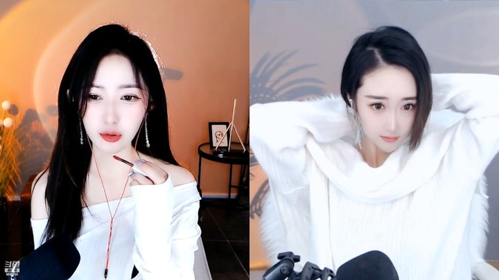 小阿七美女小姐姐直播连麦，还涂口红