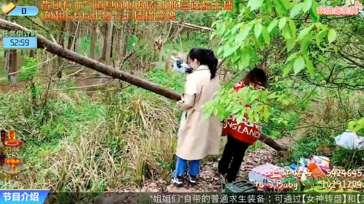 三娃看美女在户外转盘，还抬树干