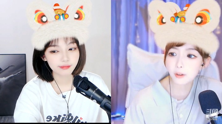 两个美女小姐姐戴狮子特效头饰真好看