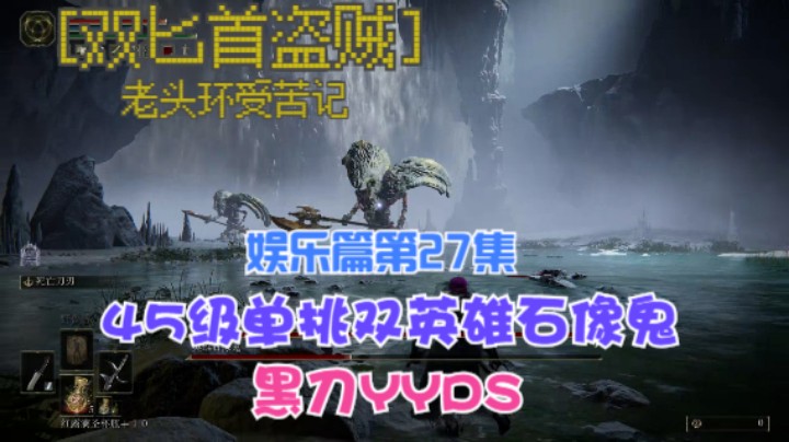 《艾尔登法环》双匕首真·盗贼受苦记，第27集娱乐篇双英雄石像鬼，黑刀YYDS