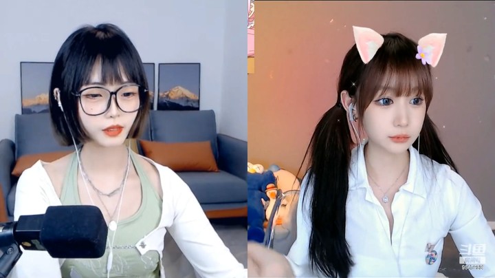 困困美女小姐姐直播连麦，今天这白衣服很好看