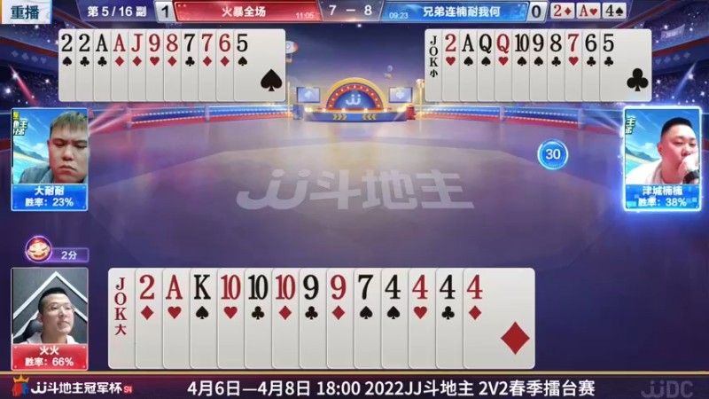 【2022-04-08 15点场】JJ斗地主官方：JJ斗地主2V2擂台赛