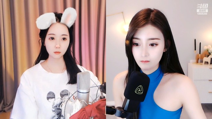 亦柔美女小姐姐直播连麦，今天穿蓝色衣服好看