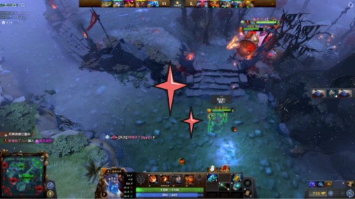 惨兮兮dota2牛健子983五号位蓝胖食人魔法师四号位赏金猎人三马尔斯二痛苦女王一火枪狙击手，对面二影魔一小黑卓尔游侠三电魂电棍四大树树精卫士五沉默术士