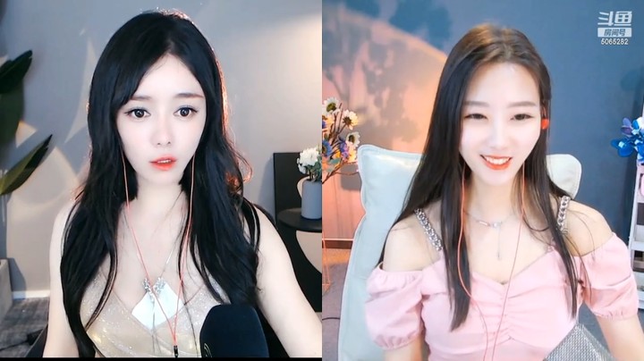 知我心吖美女小姐姐直播连麦，对面粉色衣服美女真好看