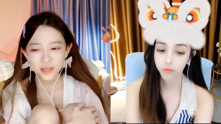李周周美女小姐姐直播连麦，两个人都挺温柔的