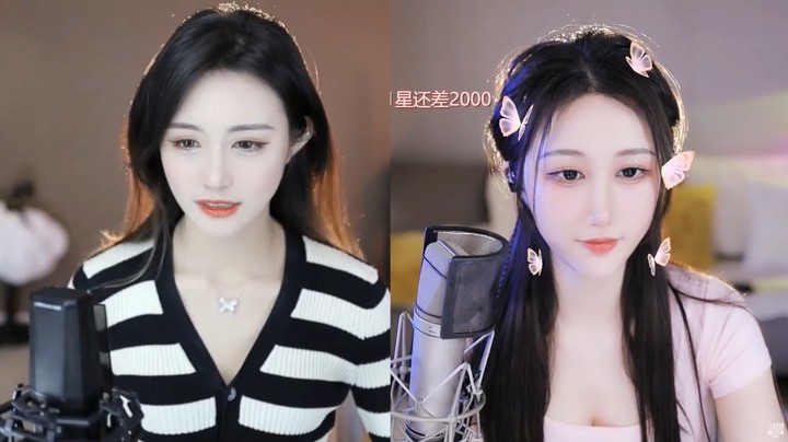 阿让让美女小姐姐直播连麦，两个美女都很漂亮，说话温柔啊