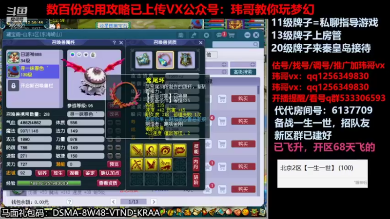 【2022-05-19 12点场】玮哥爱梦幻：北2一生一世招队友-送攻略